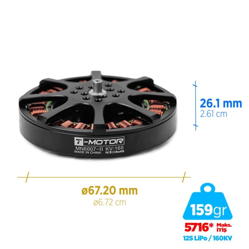 T-Motor MN6007II 160KV Antigravity Outrunner Brushless Fırçasız Brushless Fırçasız UAV Motor Multikopter Multi-rotor Quadcopter Hexacopter Drone Motoru