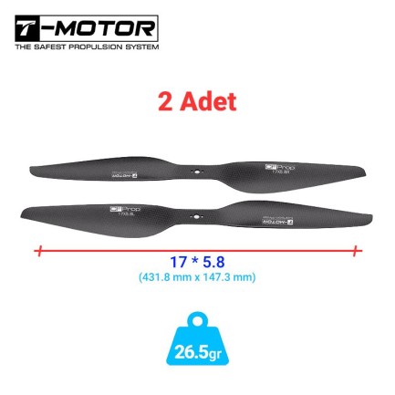 T-MOTOR - T-Motor P Serisi P17x5.8 17x5.8 Inch Polished Karbon Fiber Pervane UAV VTOL Multirotor Multikopter Quadcopter Hexacopter Drone Propellers 2 Adet (1xCW/1xCCW)