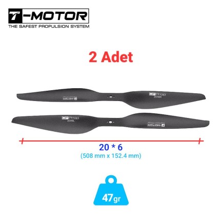 T-MOTOR - T-Motor P Serisi P20x6 20x6 Inch Polished Karbon Fiber Pervane UAV VTOL Multirotor Multikopter Quadcopter Hexacopter Drone Propellers 2 Adet (1xCW/1xCCW)