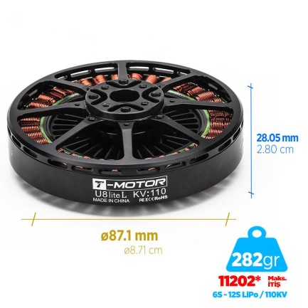 T-MOTOR - T-Motor U Power Type U8 Lite L 110KV Brushless Fırçasız UAV Motor Multikopter Multi-rotor Quadcopter Hexacopter Drone Motoru