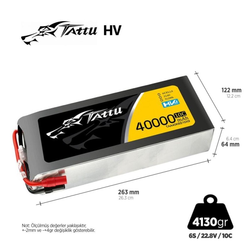 Tattu 6S 40000 mAh 22.8V 10C HV Lityum Polimer Li-Po Lipo Batarya Drone Pil