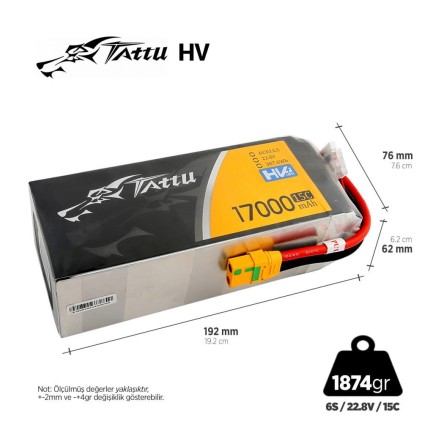 TATTU - Tattu G-Tech 6S 17000mAh 22.8V 15C HV Lityum Polimer Li-Po Lipo Batarya Drone Pil