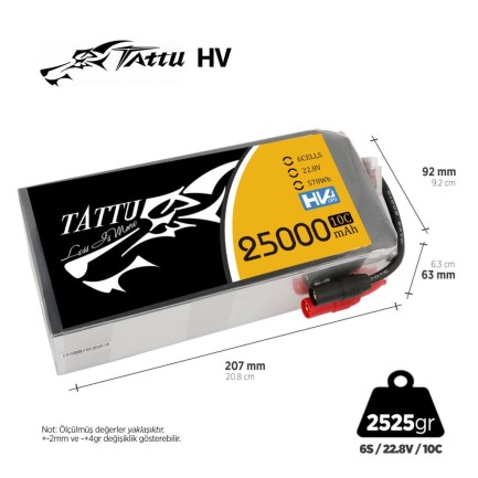 TATTU - Tattu G-Tech 6S 25000mAh 22.8V 10C HV Lityum Polimer Li-Po Lipo Batarya Drone Pil