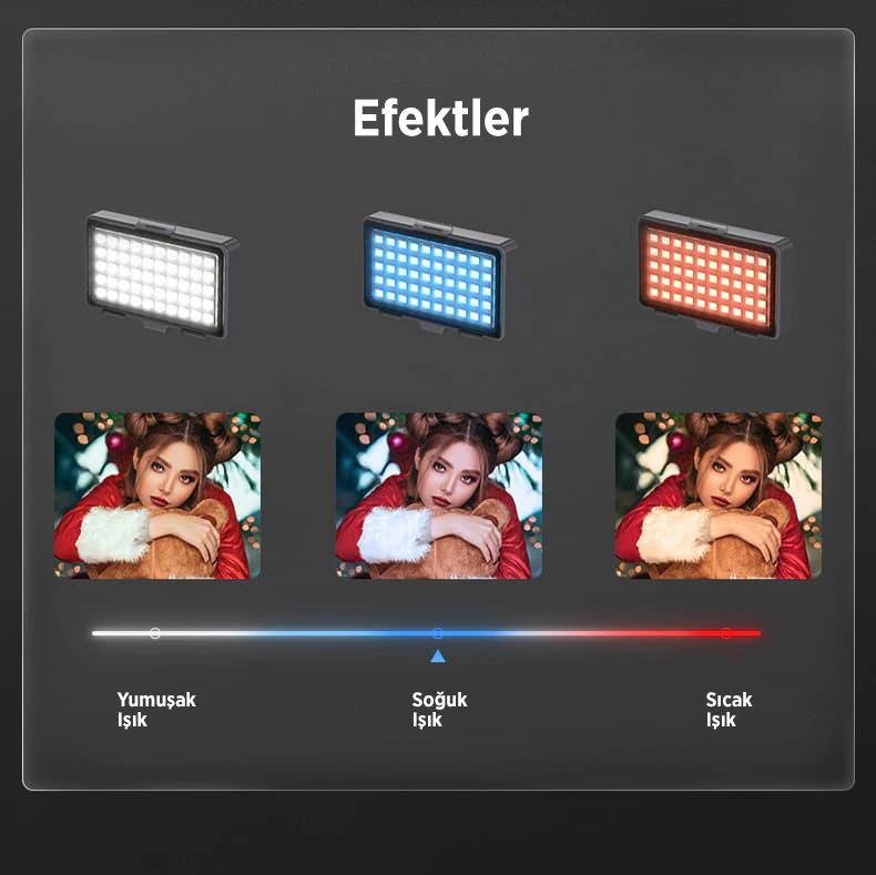 TELESIN 58 Ledli Dahili Bataryalı Selfie VLOG Video Alüminyum Işık Seti 120° Aydınlatma Açılı & Tripod Yuvalı ( Kırmızı & Mavi & Beyaz Aydınlatmalı )
