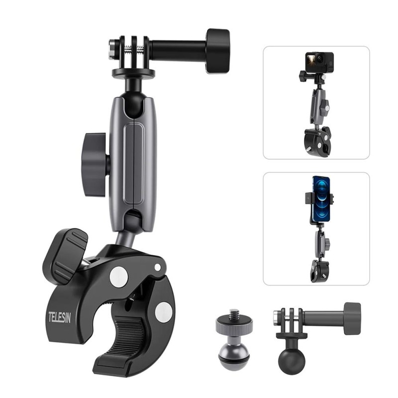 TELESIN Alüminyum Alaşımlı Açılı Handlebar Mount ( GoPro Hero11 Black / Hero10 Black / Hero9 Black / Hero8 / Insta360 / Sjcam / Osmo Action )