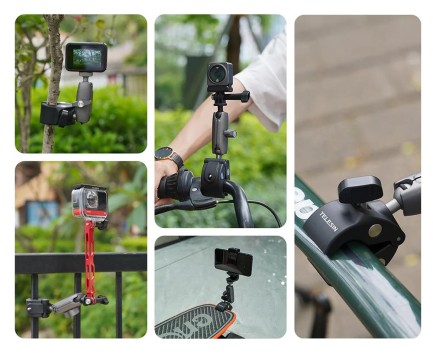 TELESIN Alüminyum Alaşımlı Açılı Handlebar Mount ( GoPro Hero11 Black / Hero10 Black / Hero9 Black / Hero8 / Insta360 / Sjcam / Osmo Action ) - Thumbnail