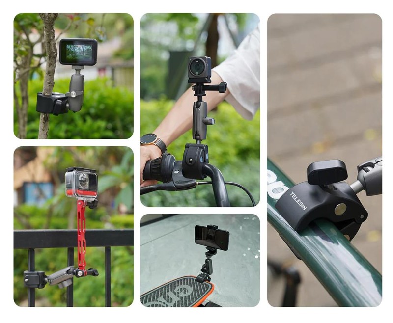 TELESIN Alüminyum Alaşımlı Açılı Handlebar Mount ( GoPro Hero11 Black / Hero10 Black / Hero9 Black / Hero8 / Insta360 / Sjcam / Osmo Action )