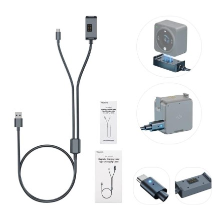 TELESIN DJI Action 2 Manyetik Şarj İstasyonu USB to Type-C Şarj Kablosu 2 in 1 ( 65 CM ) - Thumbnail