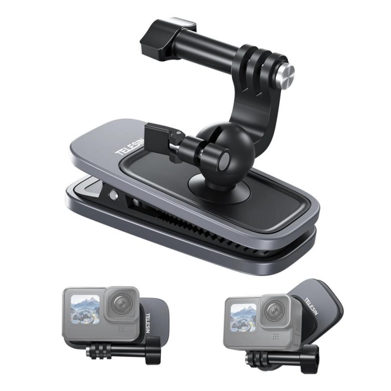 TELESIN GoPro İçin Manyetik 360 Derece Çanta ve Sırt Çantası Klipsi ( GoPro Hero11 Black / Hero10 Black / Hero9 Black / Hero8 Black / Insta360 / Sjcam / Osmo Action )