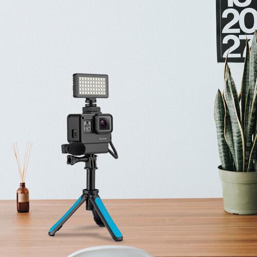 TELESIN Mini Led 350 Lümen Dahili Bataryalı Selfie VLOG Video Alüminyum Işık Seti 120° Aydınlatma Açılı & Tripod Yuvalı