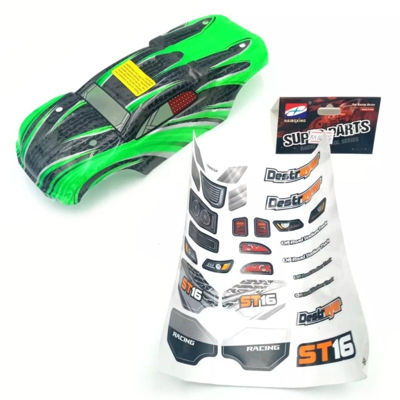 HAIBOXING 16890A/16890 Destroyer Truggy RC Araba İçin Body Gövde Kep Yeşil+Sticker Çıkartma Seti M16076