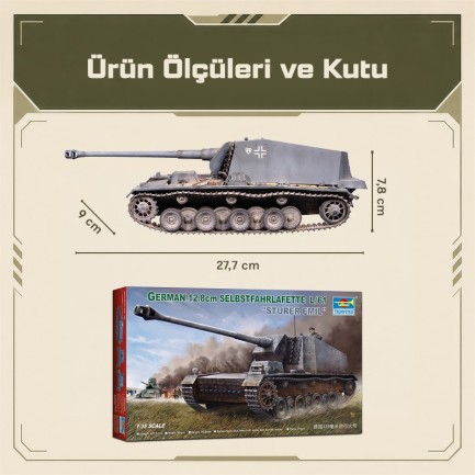 Trumpeter 00350 German12.8cm selbstfahrlafetteL/61 Maket Model Kit - Thumbnail