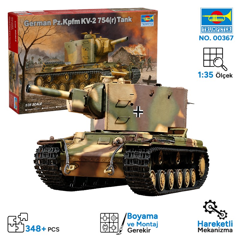 Trumpeter 00367 German Pz.Kpfm KV-2 754(r) Tank Maket Model Kit