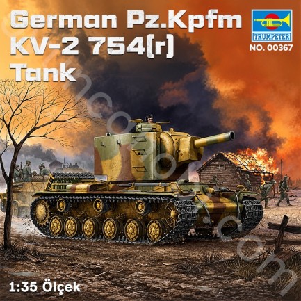 Trumpeter 00367 German Pz.Kpfm KV-2 754(r) Tank Maket Model Kit - Thumbnail