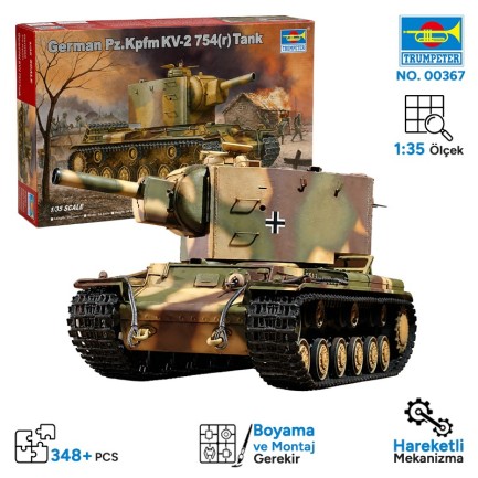 Trumpeter - Trumpeter 00367 German Pz.Kpfm KV-2 754(r) Tank Maket Model Kit