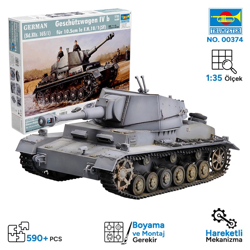 Trumpeter 00374 German Geschützwagen IVb für 10.5cm leFH 18/1(Sf) (Sd.Kfz 165/1) Maket Model Kit