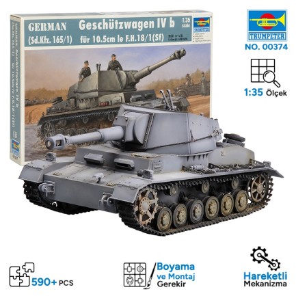 Trumpeter - Trumpeter 00374 German Geschützwagen IVb für 10.5cm leFH 18/1(Sf) (Sd.Kfz 165/1) Maket Model Kit