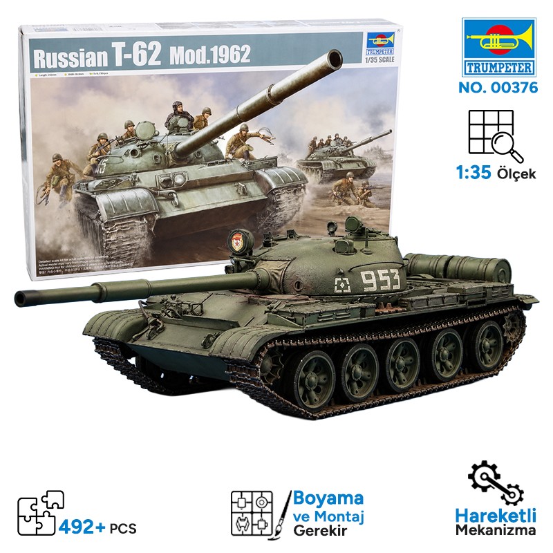 Trumpeter 00376 T-62 Main Battle Tank Mod.1962 Maket Model Kit
