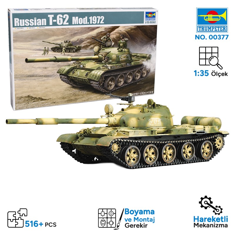 Trumpeter 00377 Russian T-62 Mod 1972 Maket Model Kit