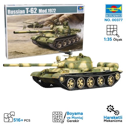 Trumpeter - Trumpeter 00377 Russian T-62 Mod 1972 Maket Model Kit