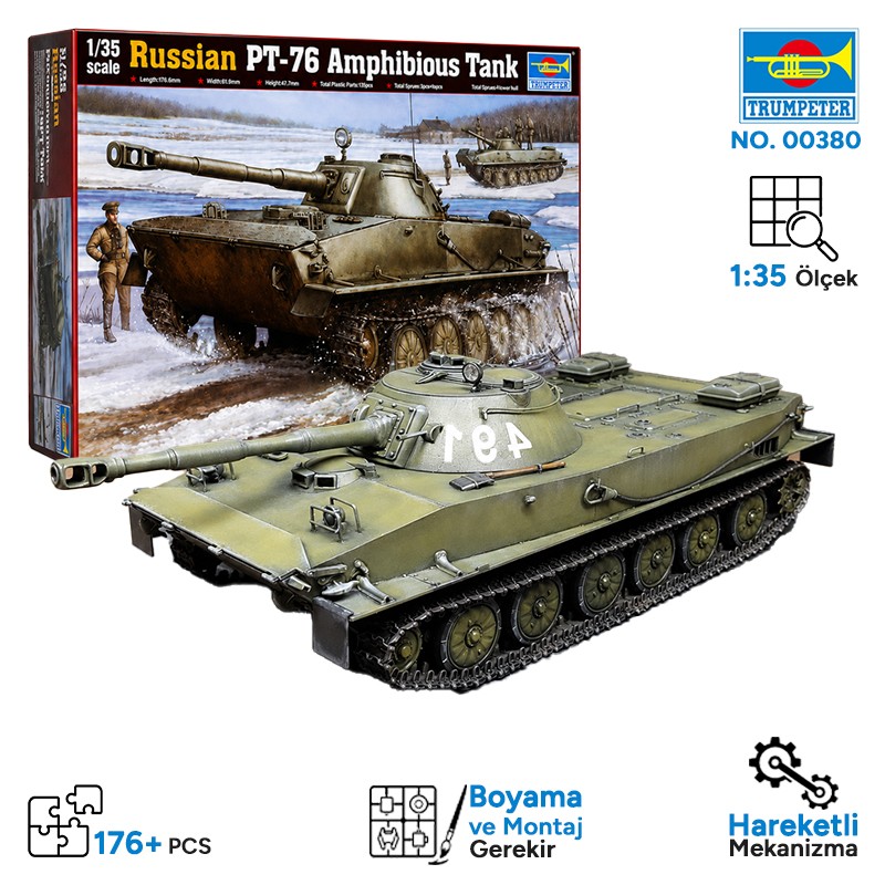 Trumpeter 00380 Russian PT-76 Light Amphibious Tank Maket Model Kit