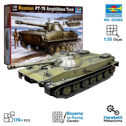 Trumpeter - Trumpeter 00380 Russian PT-76 Light Amphibious Tank Maket Model Kit