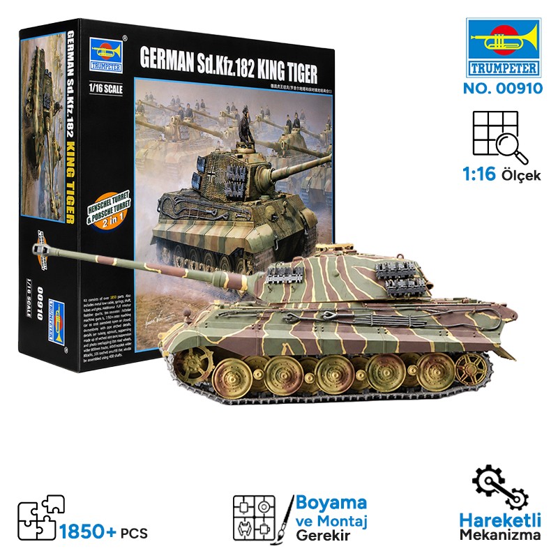 Trumpeter 00910 German Kingtiger 2 in 1(Henschel Turret & Porsche Turret) Maket Model Kit