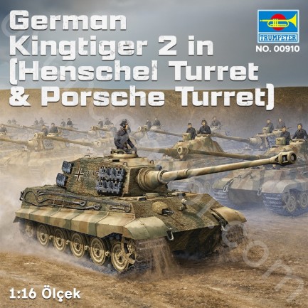 Trumpeter 00910 German Kingtiger 2 in 1(Henschel Turret & Porsche Turret) Maket Model Kit - Thumbnail