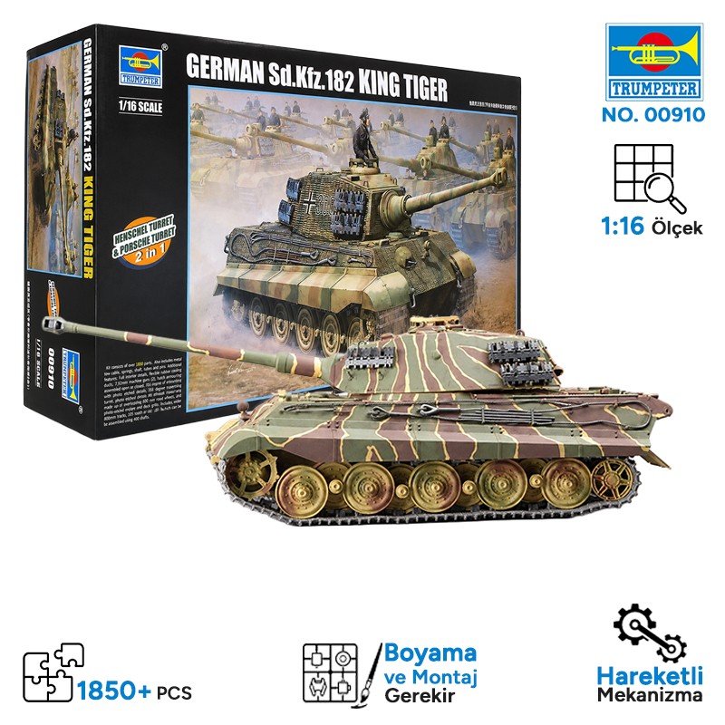 Trumpeter 00910 German Kingtiger 2 in 1(Henschel Turret |*| Porsche Turret) Maket Model Kit
