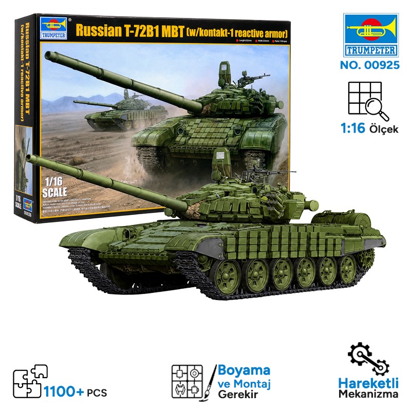 Trumpeter 00925 Russian T-72B1 MBT (w/kontakt-1 reactive armor) Maket Model Kit