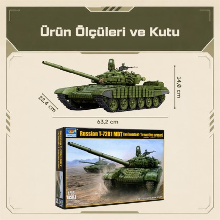 Trumpeter 00925 Russian T-72B1 MBT (w/kontakt-1 reactive armor) Maket Model Kit - Thumbnail