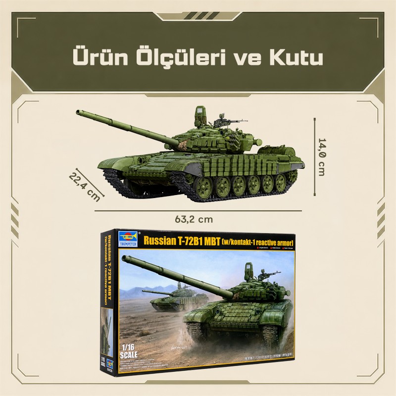 Trumpeter 00925 Russian T-72B1 MBT (w/kontakt-1 reactive armor) Maket Model Kit