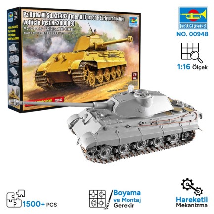 Trumpeter - Trumpeter 00948 Pz.Kpfw.VI Sd.Kfz.182 Tiger II (Porsche Early production vehicle Fgst.Nr.280009 Maket Model Kit
