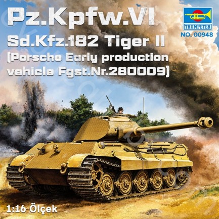 Trumpeter 00948 Pz.Kpfw.VI Sd.Kfz.182 Tiger II (Porsche Early production vehicle Fgst.Nr.280009 Maket Model Kit - Thumbnail