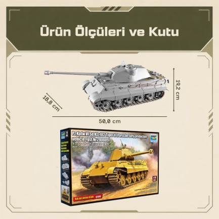Trumpeter 00948 Pz.Kpfw.VI Sd.Kfz.182 Tiger II (Porsche Early production vehicle Fgst.Nr.280009 Maket Model Kit - Thumbnail