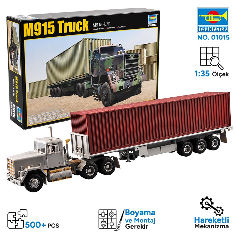 Trumpeter 01015 M915 Tractor with M872 Flatbed trailer & 40FT. Container Maket Model Kit