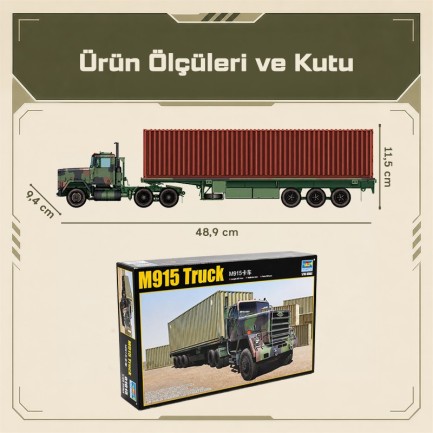 Trumpeter 01015 M915 Tractor with M872 Flatbed trailer & 40FT. Container Maket Model Kit - Thumbnail