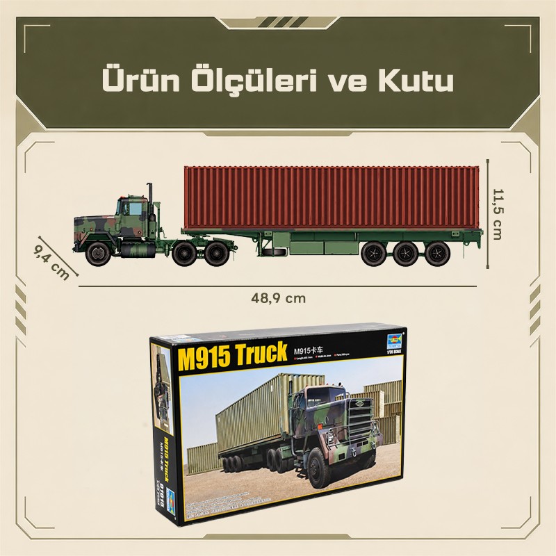 Trumpeter 01015 M915 Tractor with M872 Flatbed trailer & 40FT. Container Maket Model Kit
