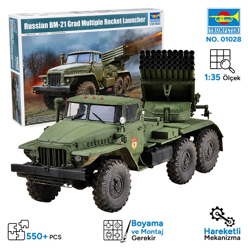 Trumpeter 01028 Russian BM-21 Grad Multiple Rocket Launcher Maket Model Kit