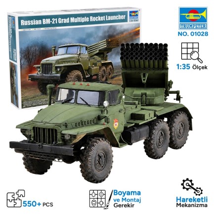 Trumpeter - Trumpeter 01028 Russian BM-21 Grad Multiple Rocket Launcher Maket Model Kit