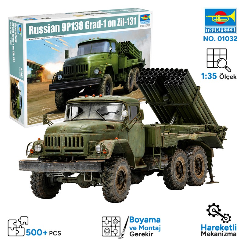 Trumpeter 01032 Russian 9P138 Grad-1 on Zil-131 Maket Model Kit