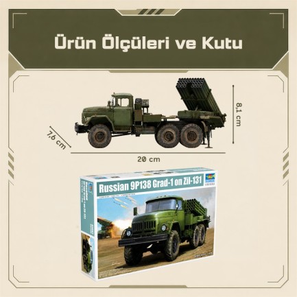 Trumpeter 01032 Russian 9P138 Grad-1 on Zil-131 Maket Model Kit - Thumbnail
