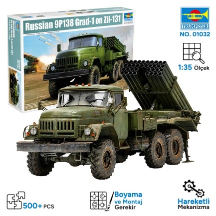 Trumpeter - Trumpeter 01032 Russian 9P138 Grad-1 on Zil-131 Maket Model Kit