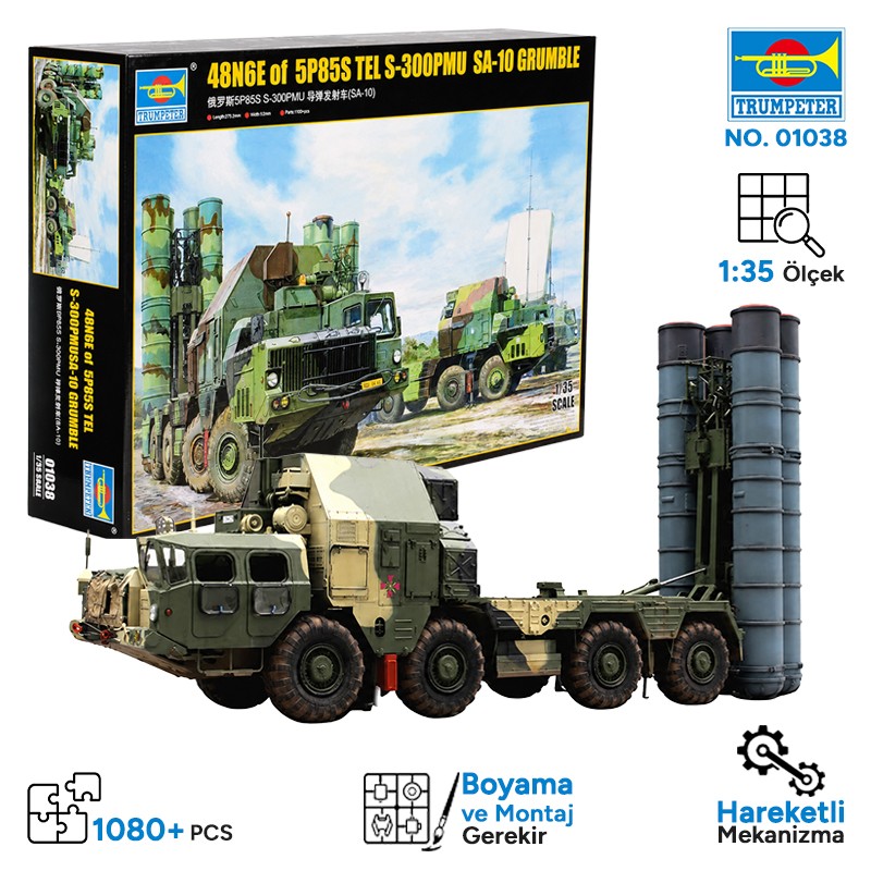 Trumpeter 01038 48N6E of 5P85S TEL S-300PMU SA-10 GRUMBLE Maket Model Kit