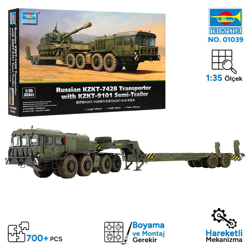 Trumpeter 01039 Russian KZKT-7428 Transporter with KZKT-9101 Semi-Trailer Maket Model Kit