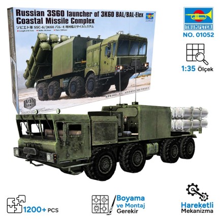 Trumpeter 01052 Russian 3S60 launcher of 3K60 BAL/BAL-Elex Coastal missile Complex Maket Model Kit - Thumbnail