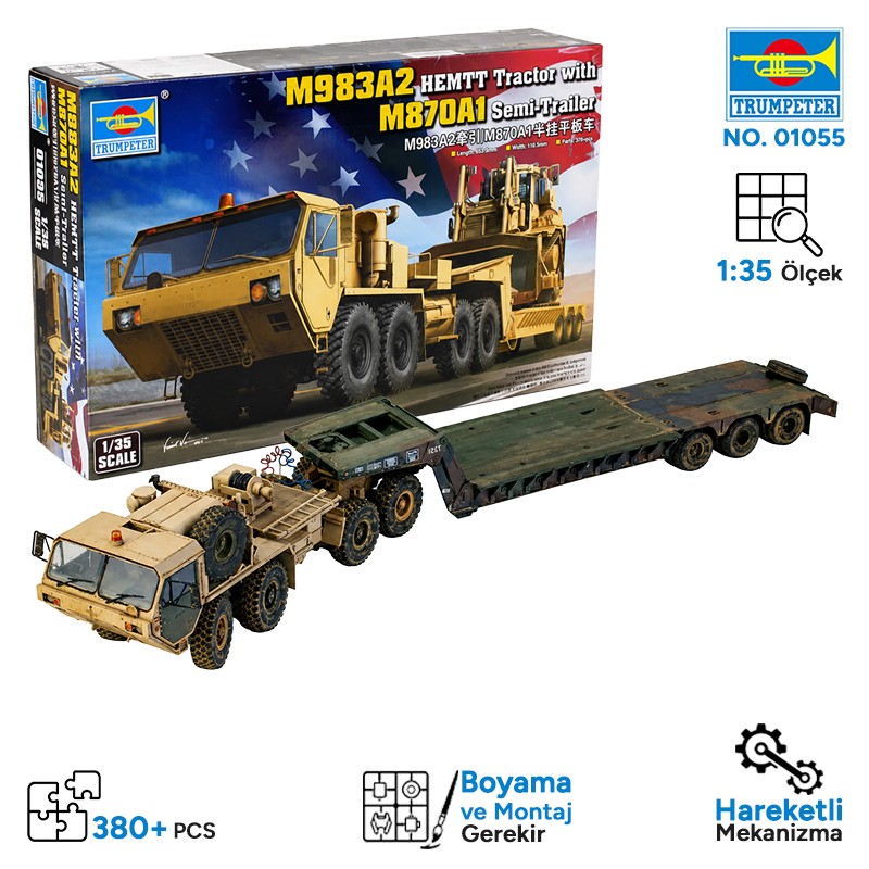 Trumpeter 01055 M983A2 HEMTT Tractor with M870A1 Semi-Trailer Maket Model Kit