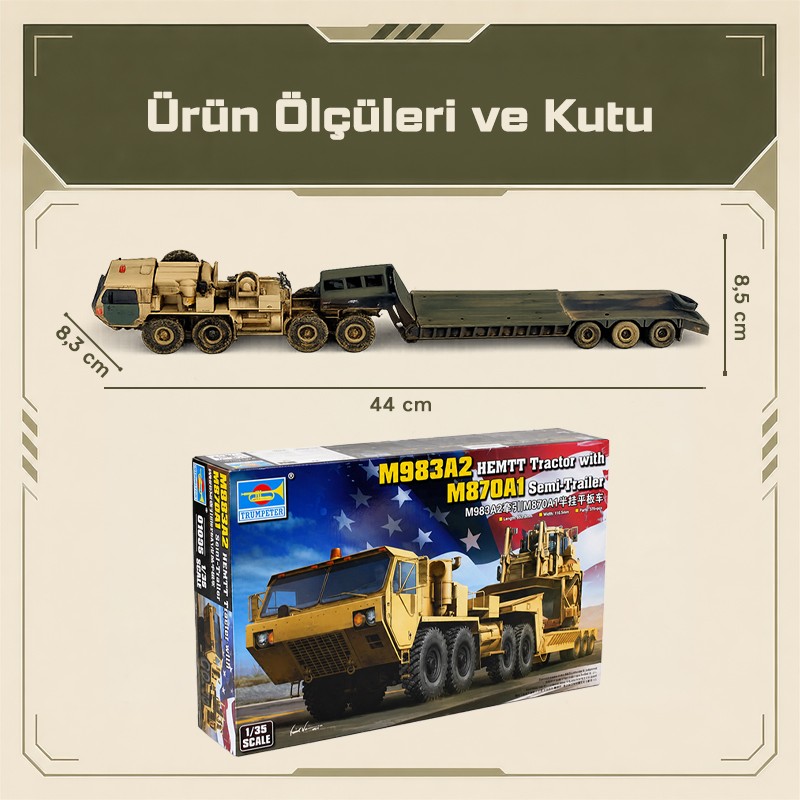 Trumpeter 01055 M983A2 HEMTT Tractor with M870A1 Semi-Trailer Maket Model Kit