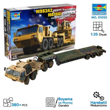 Trumpeter - Trumpeter 01055 M983A2 HEMTT Tractor with M870A1 Semi-Trailer Maket Model Kit