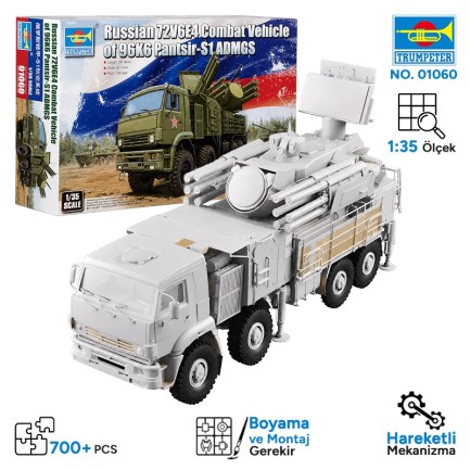 Trumpeter - Trumpeter 01060 Russian 72V6E2 Combat Vehicle of 96K6 Pantsir -S1 ADMGS Maket Model Kit